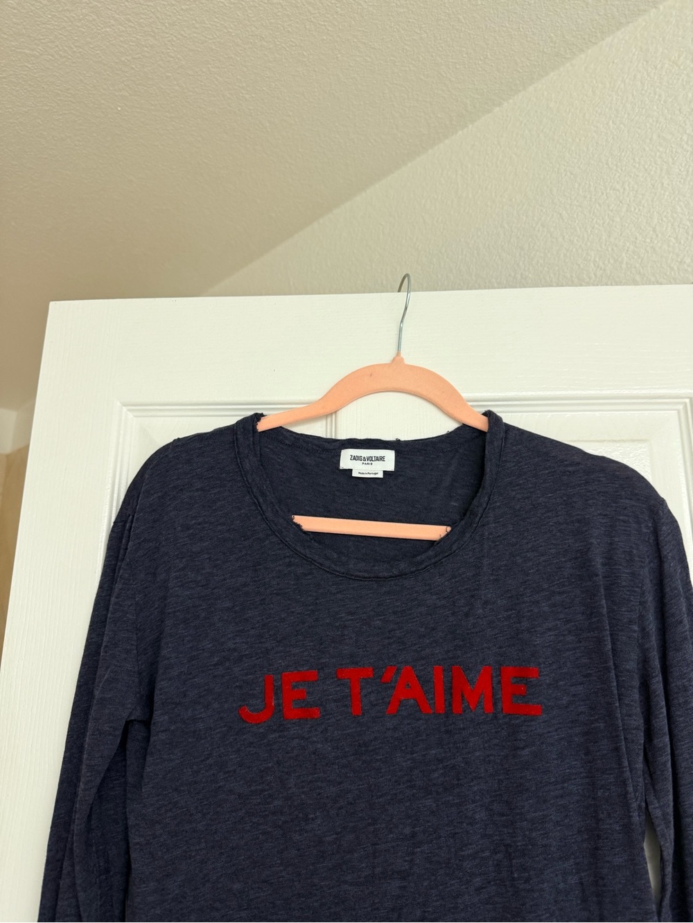 Zadig & Voltaire Navy Long Sleeve Tee with Red 'JE T'AIME'm-large